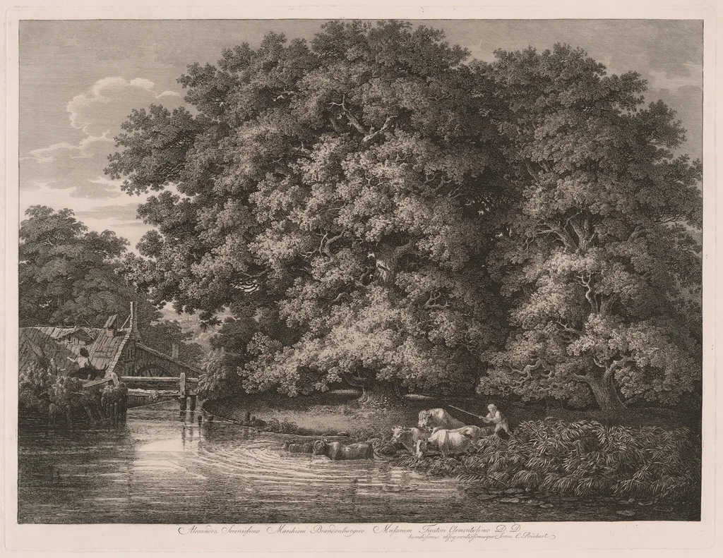 The Mill at the Great Oaks, by Johann Christian Reinhart, ink, 1788
