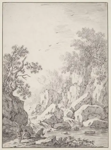 A Waterfall by Rock Cliffs, by Johann Christoph Dietzsch