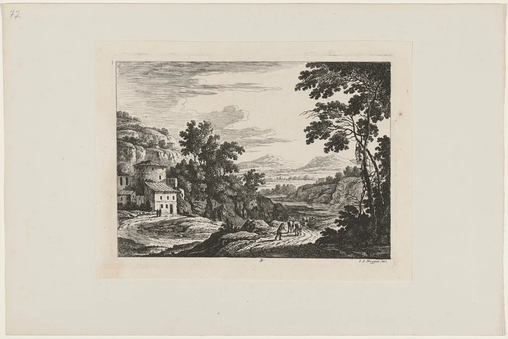 Cattle Drover in an Italian Landscape, by Johann Christoph Dietzsch, ink, 1734