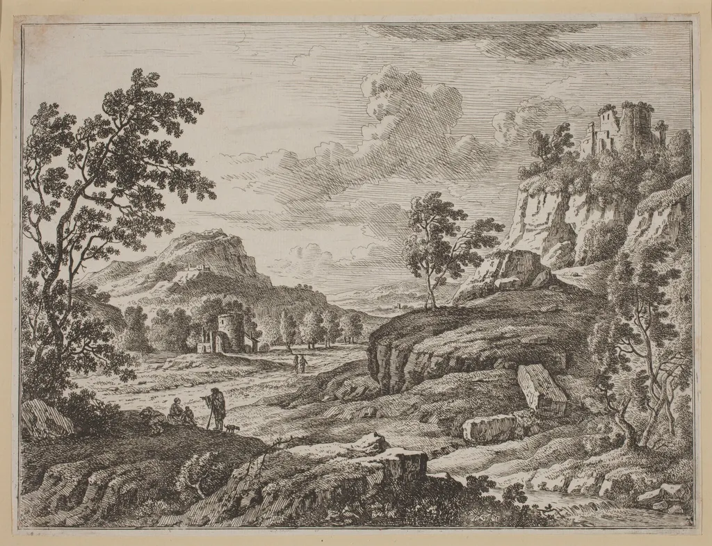 Landscape with Two Ruined Towers, by Johann Christoph Dietzsch, ink, 1740