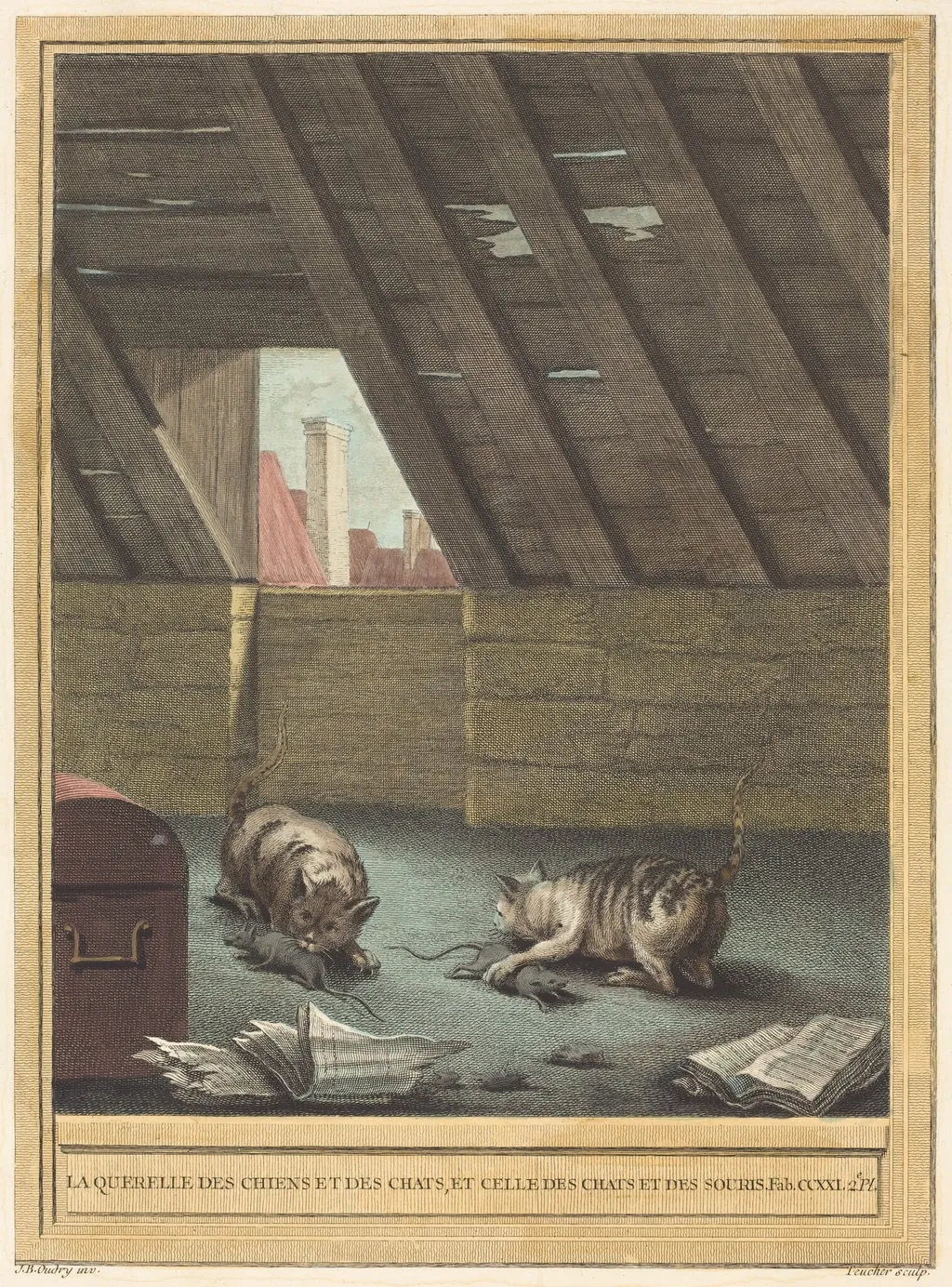La querelle des chiens et des chats et celle des chats et des souris (The Quarrel of Cats and Dogs, and that of Cats and Mice), by Johann Christoph Teucher, ink, 1759