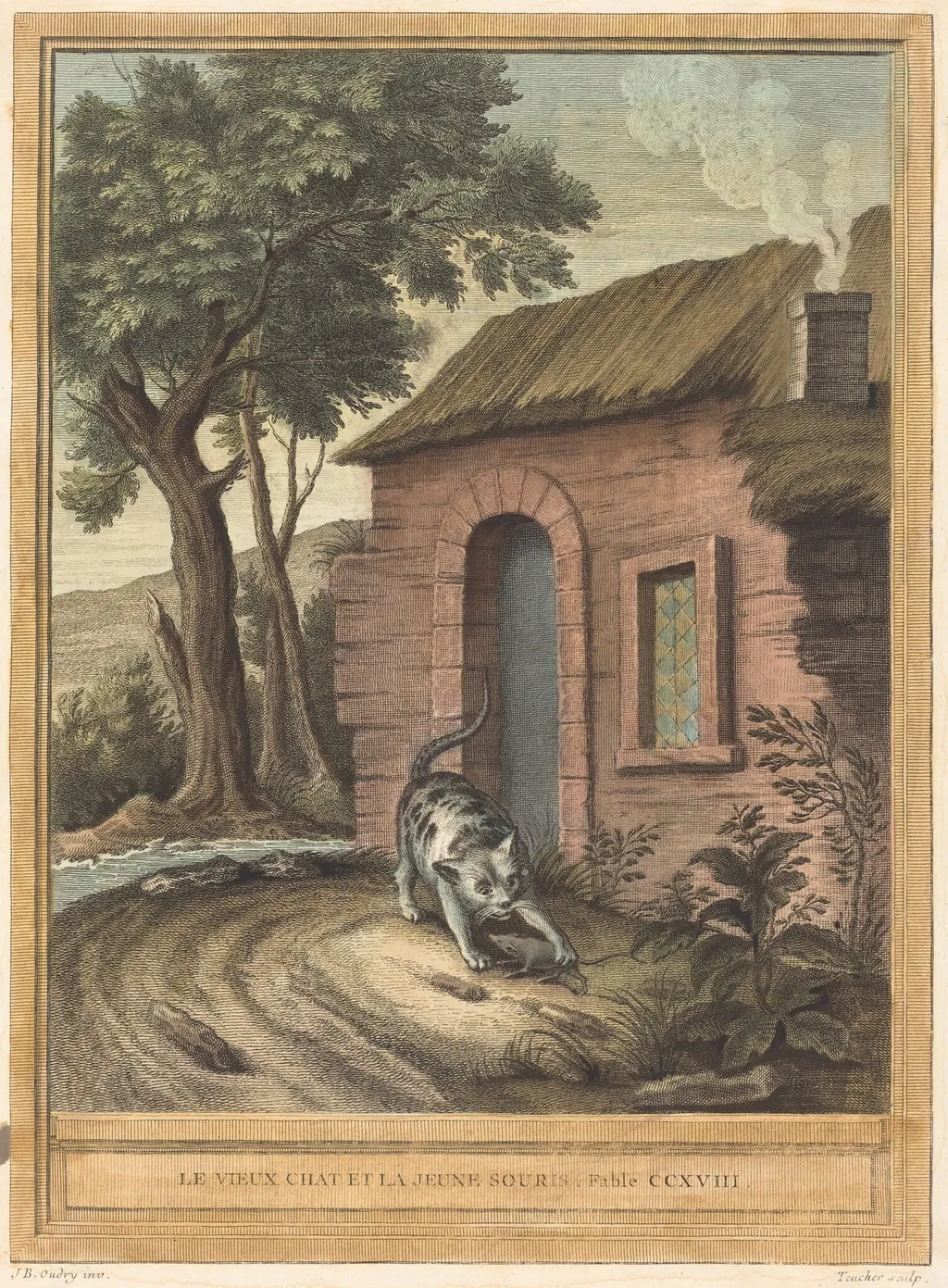 Le vieux chat et la jeune Souris (The Old Catand the Young Mouse), by Johann Christoph Teucher, ink, 1759