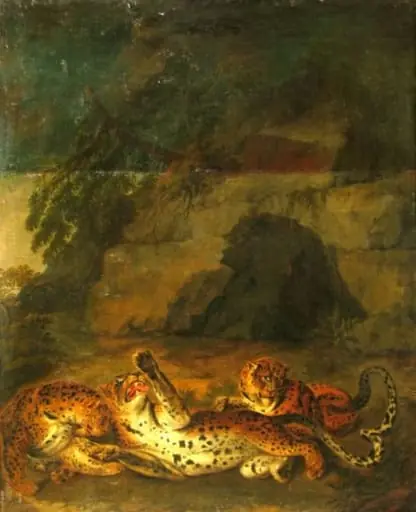 Leoparzi jucându-se; pandant: Doi urși, by Johann Christoph Viechter