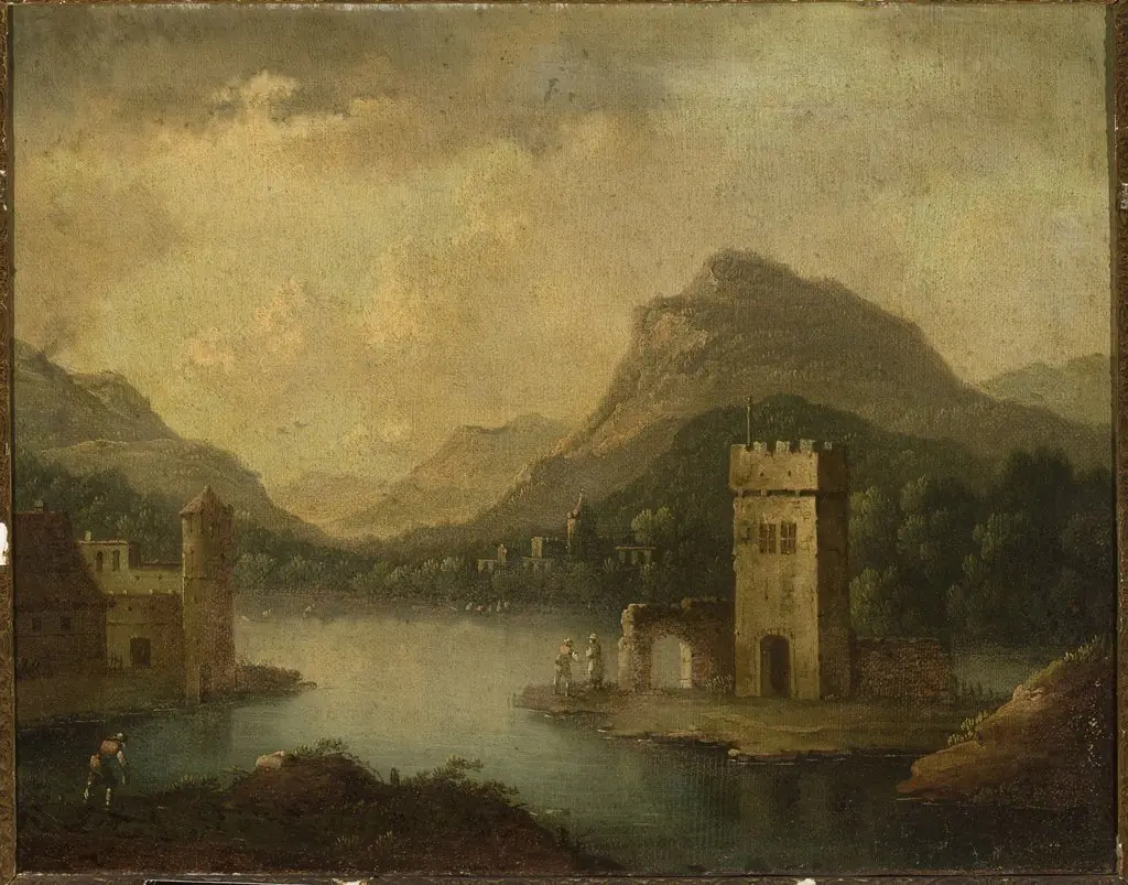 Romantic landscape with architecture, by Johann Christoph von Bemmel