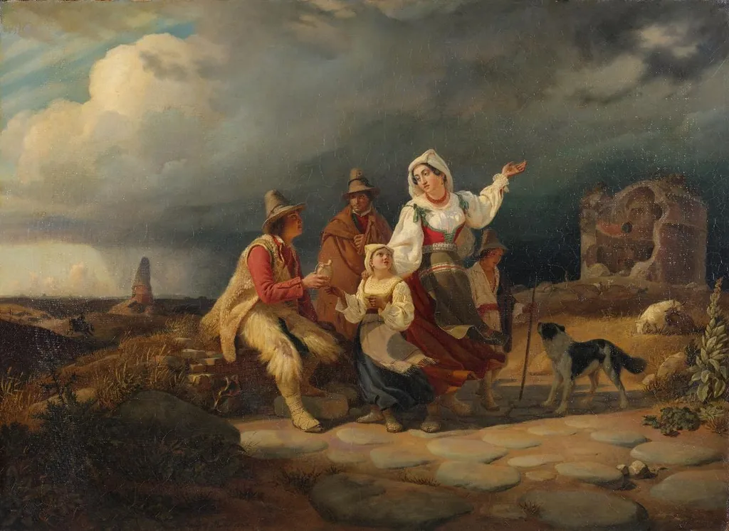 Eine Hirtenfamilie. Gewitter in der römischen Campagna, by Johann Conrad Zeller, oil, 1835