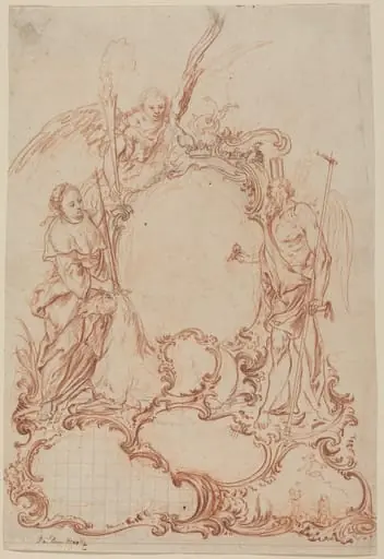 Rococo Cartouche with Allegorical Figures, by Johann Daniel Herz the Elder