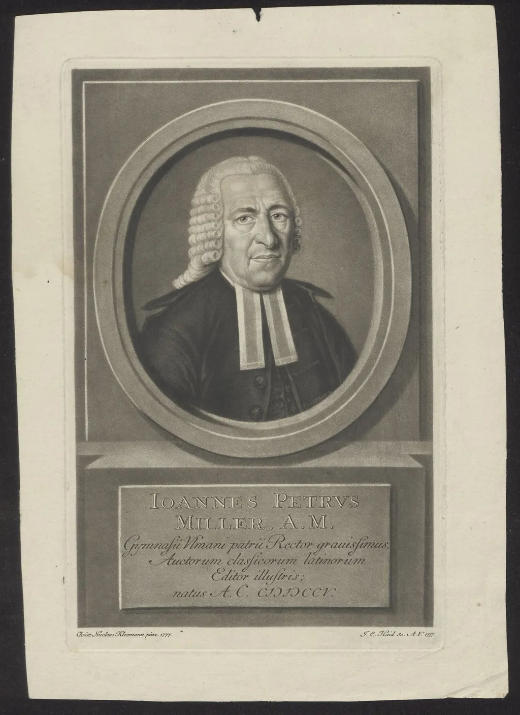 Portrait of Johannes Petrus Miller, by Johann Elias, Haid, unspecified, 1777
