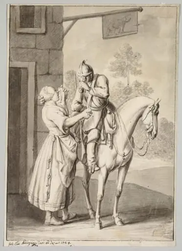 A Soldier in Armor in Front of a Tavern, by Johann Elias Ridinger