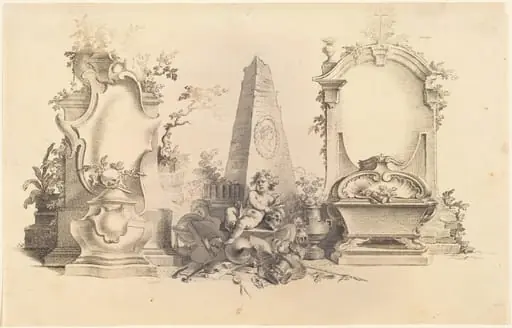 Cartouche Moderne with Emblems of Death, by Johann Esaias Nilson