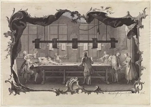 Ladies and Gentlemen Playing Billiards, by Johann Esaias Nilson