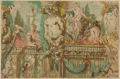 A Ceiling Design with Allegorical Figures, by Johann Evangelist Holzer