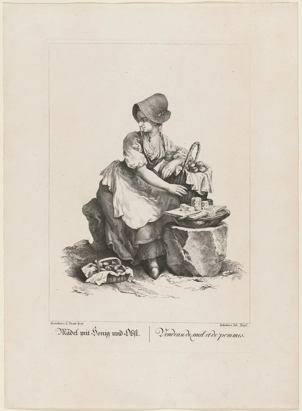 Mädel mit Honig und Obst (Girl Selling Honey and Fruit), by Johann Feigel, ink, 1775