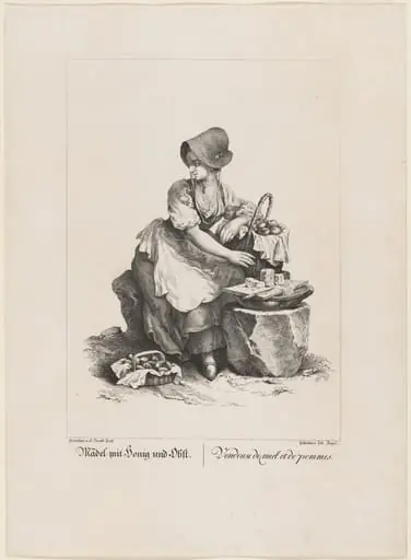 Mädel mit Honig und Obst (Girl Selling Honey and Fruit), by Johann Feigel
