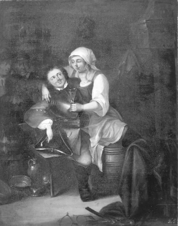 Interior with an officer and a young lady, by Johann Friedrich Gerhard