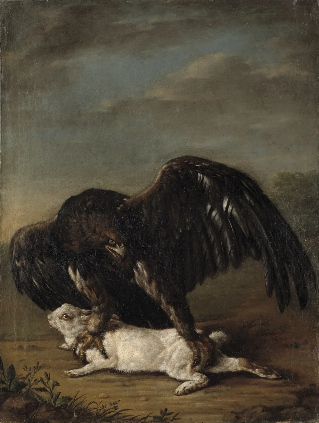 Eagle Catching a Hare, by Johann Friedrich Grooth, oil, 1790