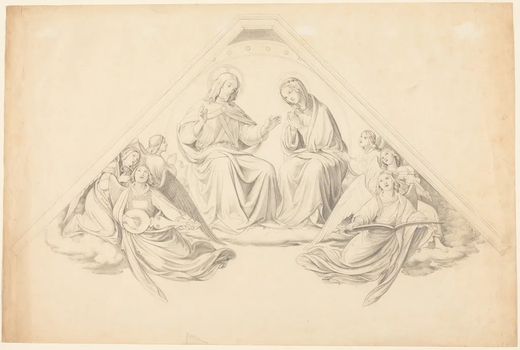 Christ and the Virgin with Music-Making Angels, by Johann Friedrich Overbeck, graphite, 1829