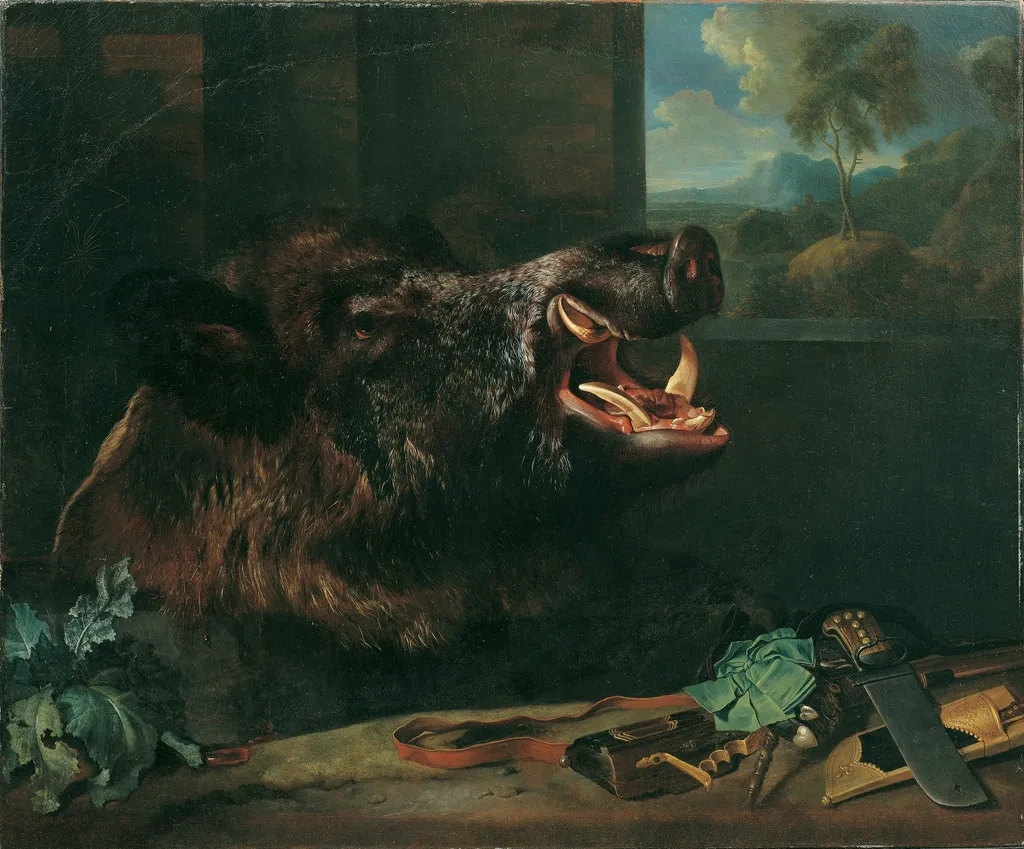 Bird piece, with four different vultures, by Johann Georg de Hamilton, oil, 1718