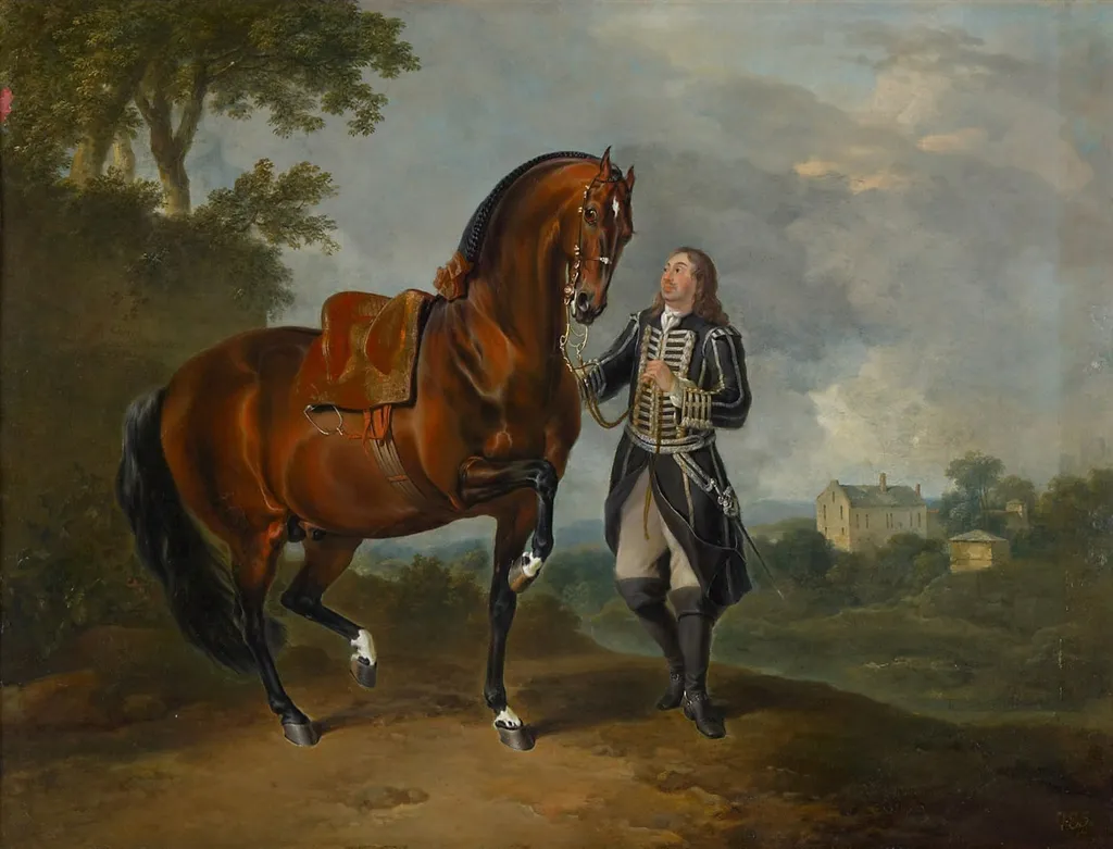 Hengst in der Piaffe mit einem Bereiter, by Johann Georg de Hamilton, unspecified, 1721