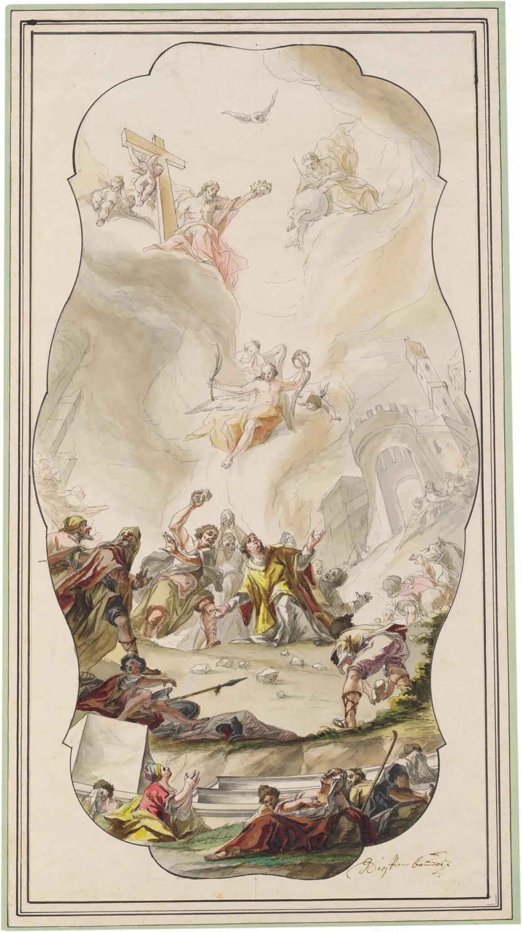 The Stoning of Saint Stephen, by Johann Georg Dieffenbrunner, ink, 1754