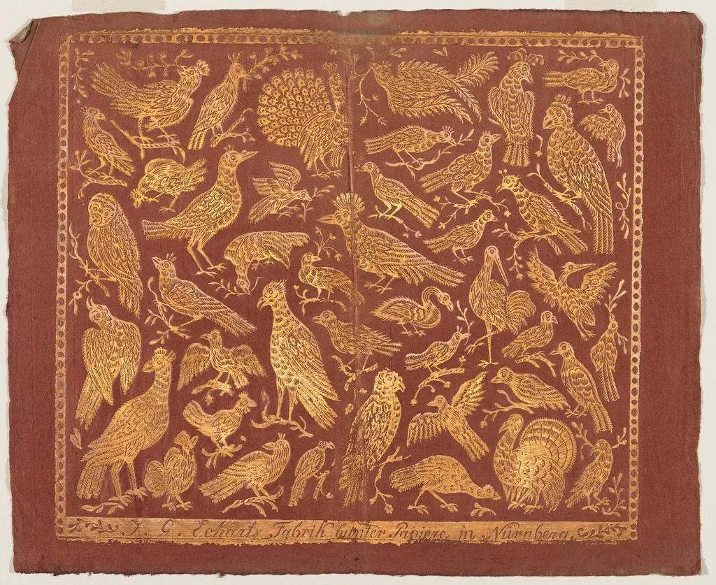 Endpaper with Birds, by Johann Georg Eckart, ink, 1827