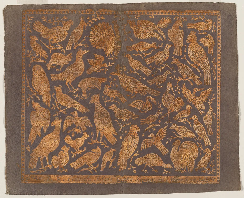 Endpaper with Birds, by Johann Georg Eckart, ink, 1827