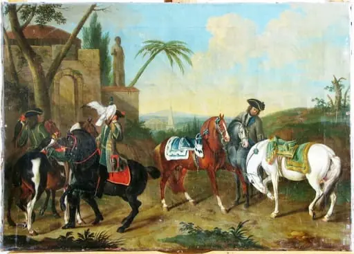 Plecare la vânătoare cu șoimi; pandant: Plecare la vânătoare cu câini, by Johann Georg Hamilton