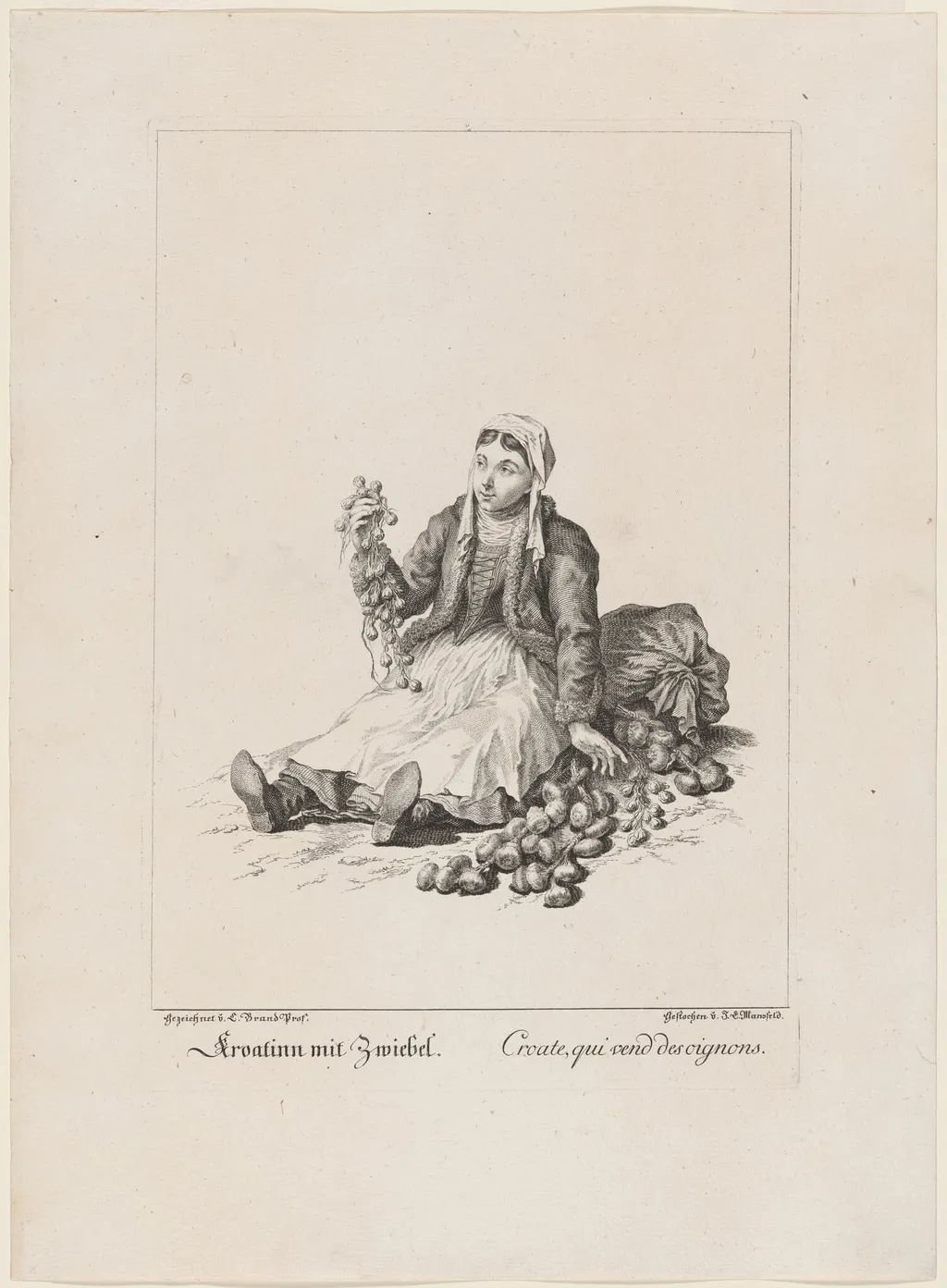 Kroatinn mit Zweibel (Onion Seller), by Johann Georg Mansfeld, ink, 1775