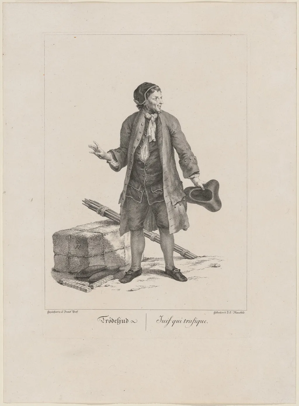 Trödeljud (Jewish Peddler), by Johann Georg Mansfeld, ink, 1775