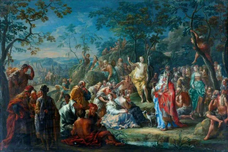 Saint John the Baptist Preaching in the Wilderness, by Johann Georg Platzer, oil, 1740