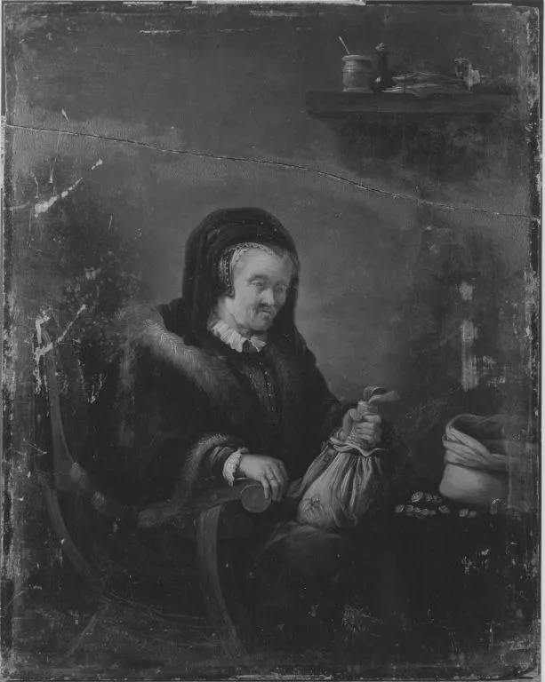 Stingy woman, by Johann Georg Trautmann, oil, 1741