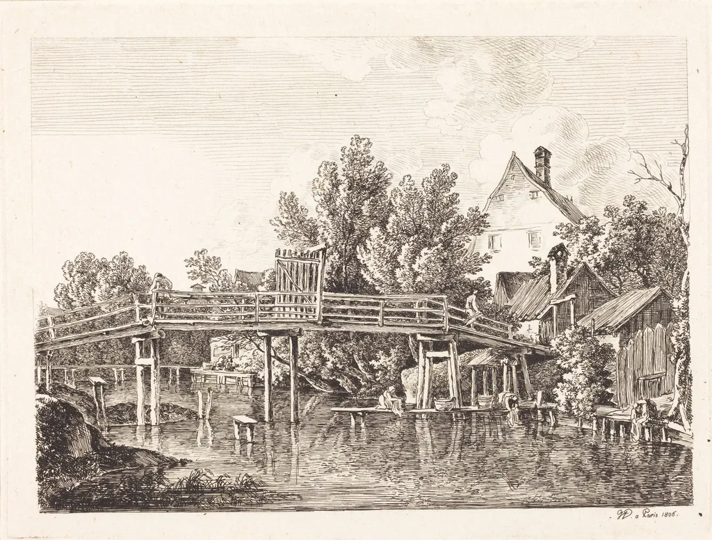 Der kleine Isarsteg, by Johann Georg von Dillis, ink, 1806