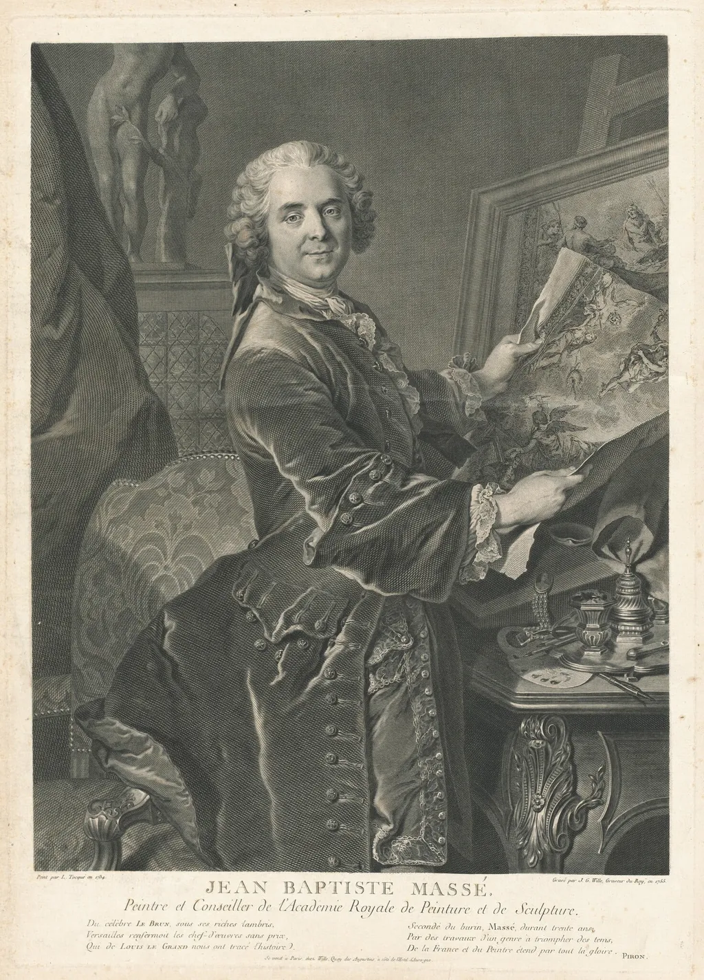 Jean Baptiste Massé, by Johann Georg Wille, ink, 1755