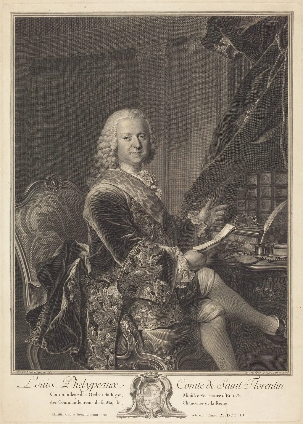 Louis Phelypeaux, comte de Saint Florentin, by Johann Georg Wille, ink, 1761