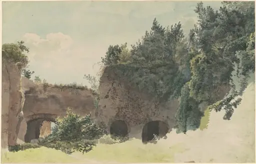 Ancient Roman Ruins Overgrown with Trees and Bushes, by Johann Gottfried Klinsky