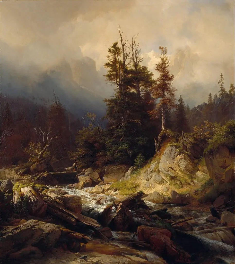 Ein Waldbach in den Alpen, by Johann Gottfried Steffan