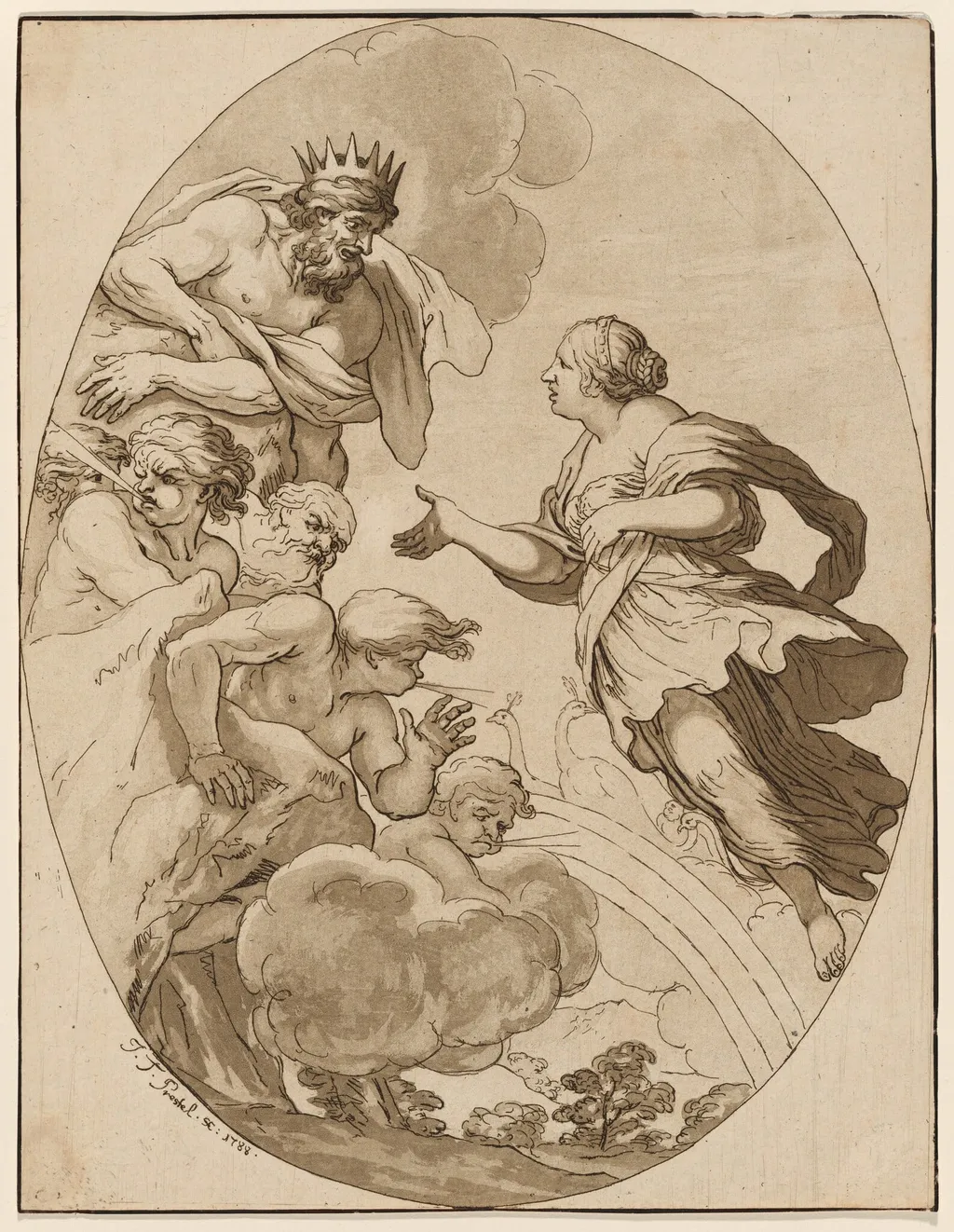 Jupiter and Juno, by Johann Gottlieb Prestel, ink