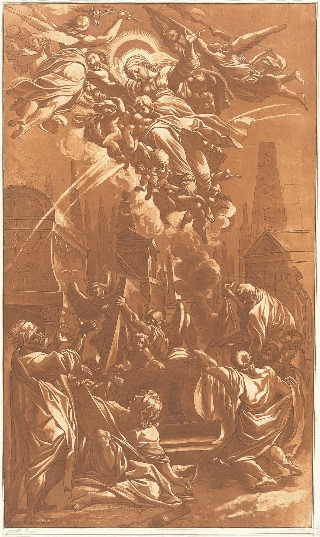 The Ascension of the Virgin, by Johann Gottlieb Prestel, ink, 1776