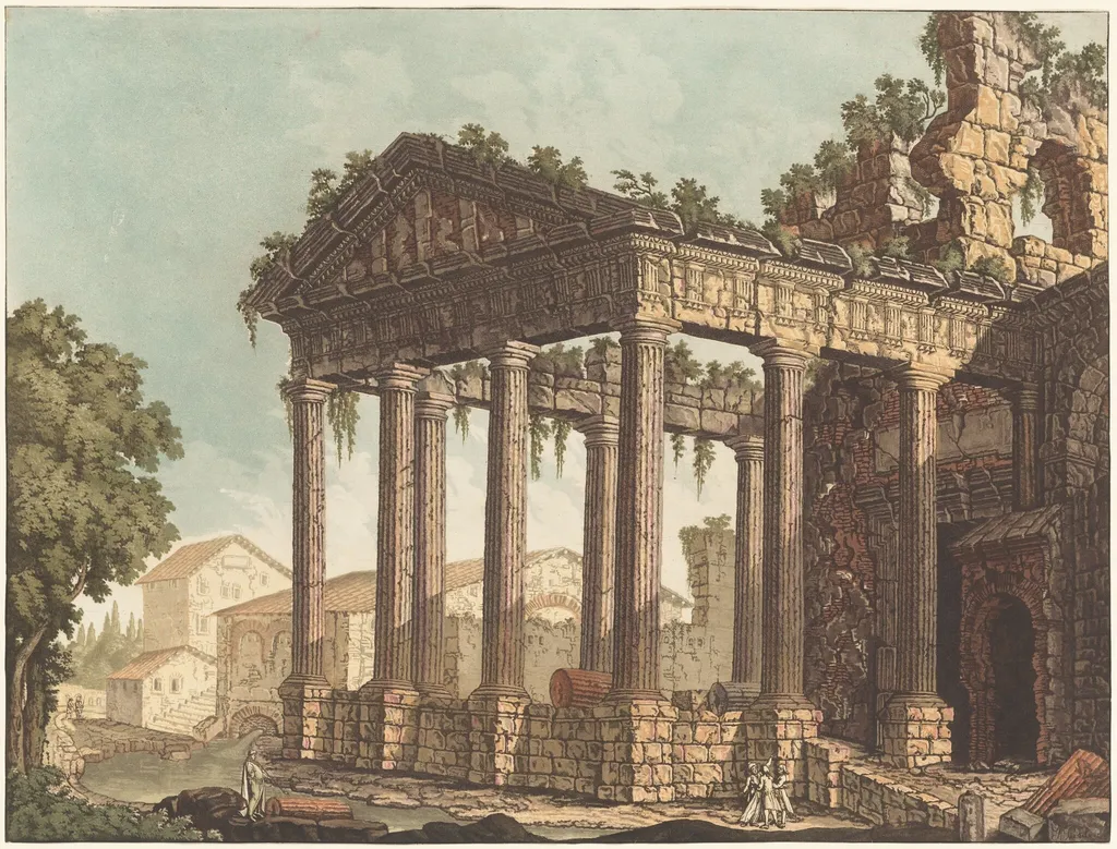 The Temple of Hercules at Cori, by Johann Gottlieb Prestel, ink, 1784