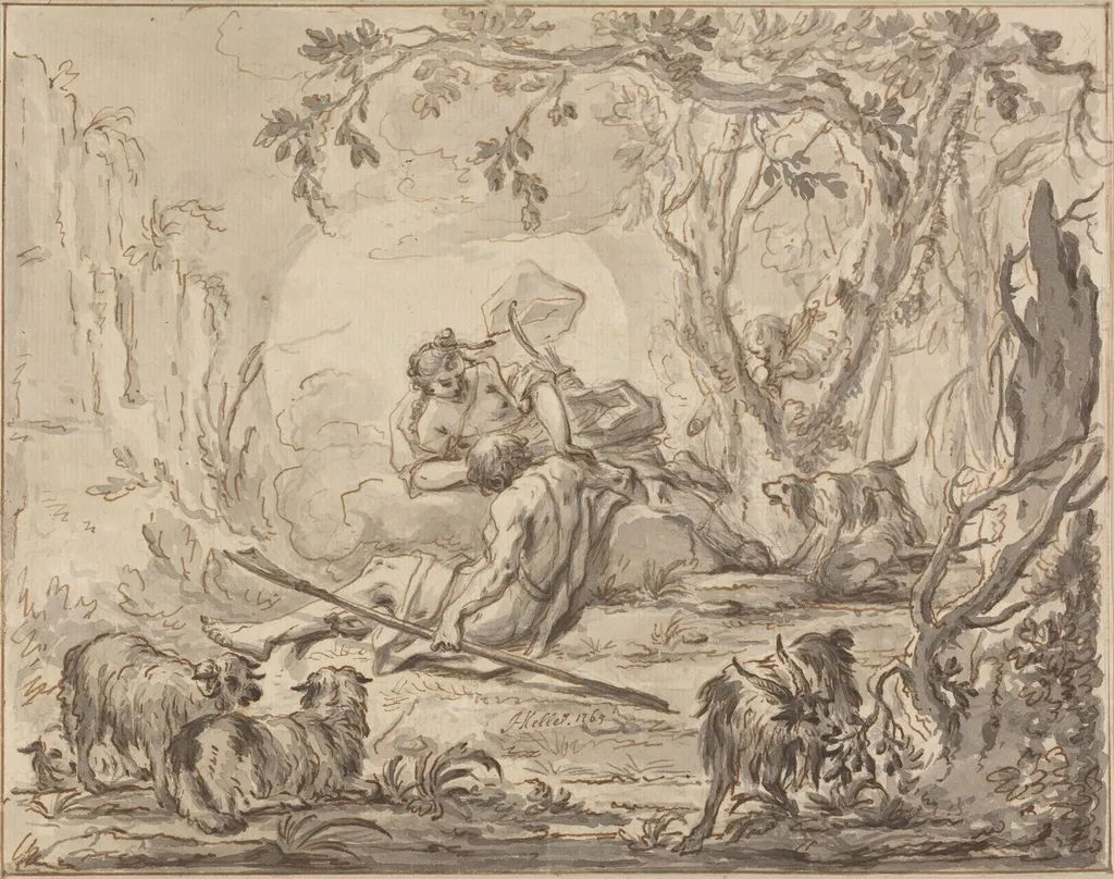 Diana and Endymion, by Johann Heinrich Keller, chalk, 1765