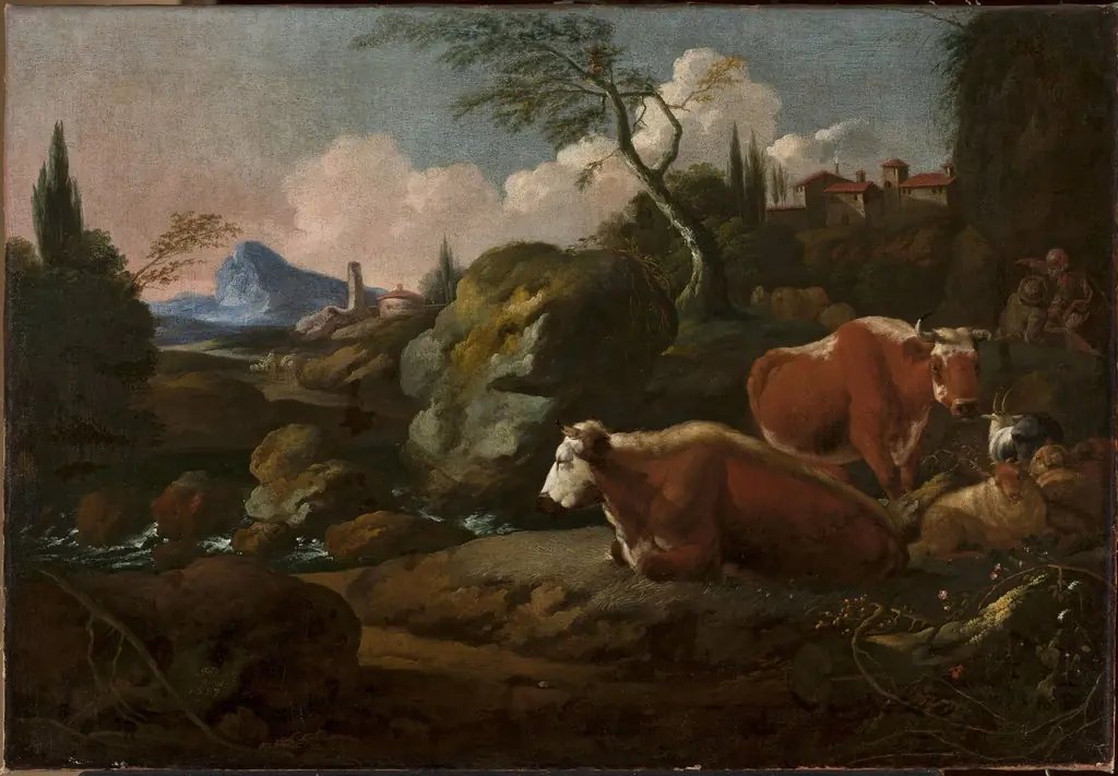 Italian landscape with cows, by Johann Heinrich Roos