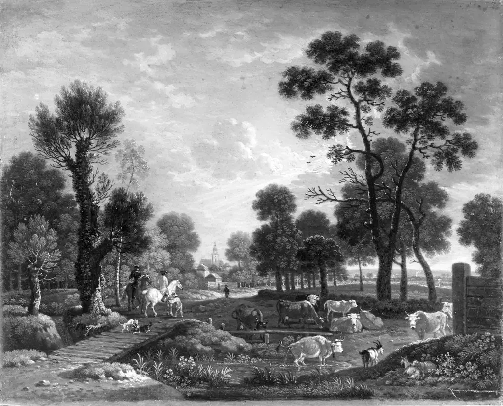Landscape with Horsemen and Cattle, by Johann Heinrich Roos