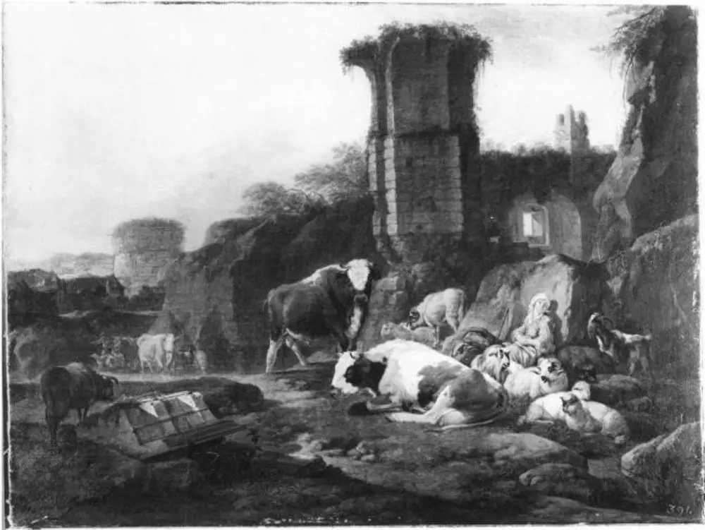 Shepherds and Cattle at he foot of Ruins, by Johann Heinrich Roos
