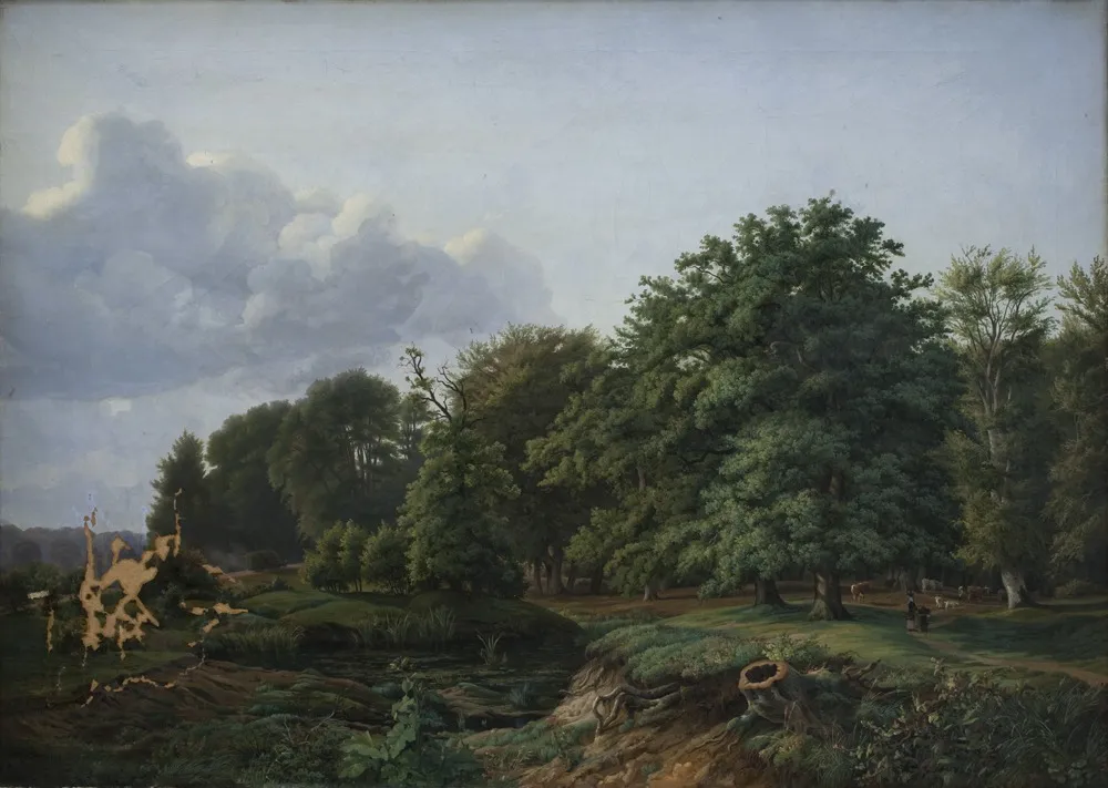 A Forrest near Hellebæk in the North of Zealand. Afternoon., by Johann Hermann Carmiencke, oil, 1835
