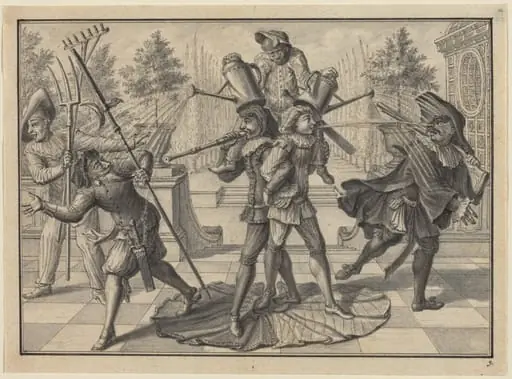 Harlequin and Scaramouche Create a "Fountain", by Johann Jacob Schübler