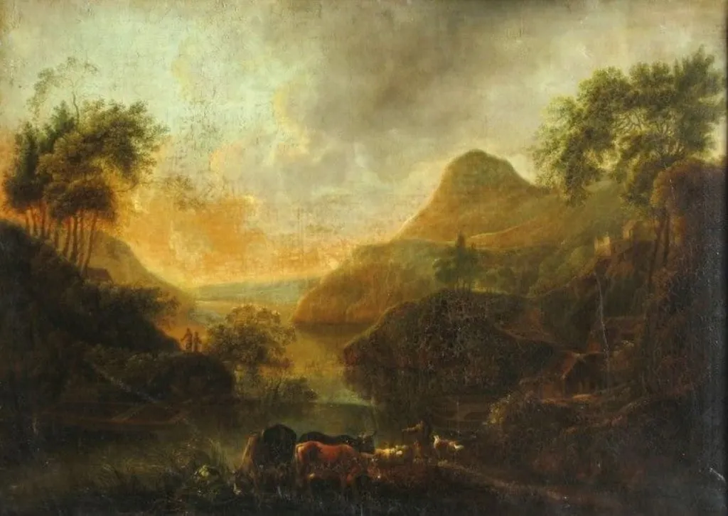 Peisaj cu vite ; pandant: Peisaj cu vas cu pânze, by Johann Jakob Schalch, unspecified
