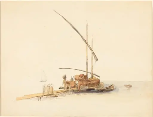 Wine Barrels Loaded onto a Sailing Barge at Vevey, by Johann Jakob Ulrich