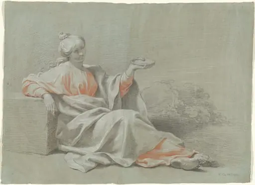Young Woman with a Bowl, Seated Outdoors, by Johann Justin Preissler