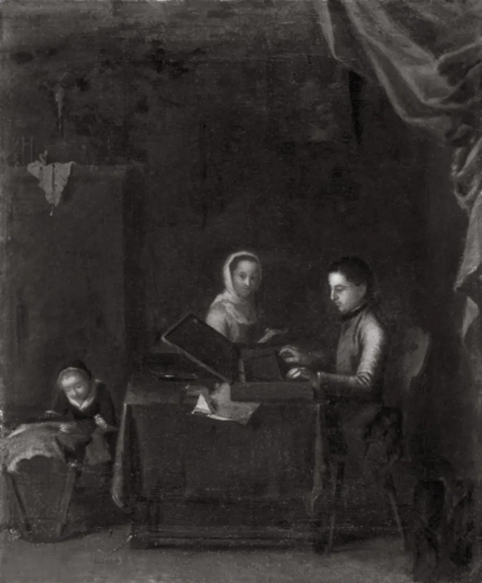 Junges Ehepaar am Spinett, by Johann Kölla, oil, 1769
