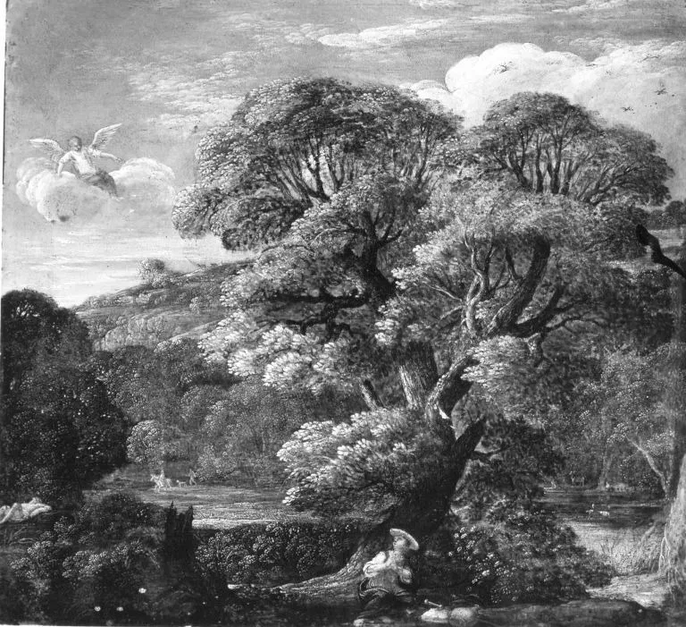 Landschaft mit Hagar, by Johann König, unspecified, 1614