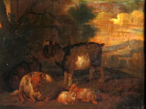Peisaj cu capre și oi ; pandant: Peisaj muntos cu capre și oi, by Johann Lauterer
